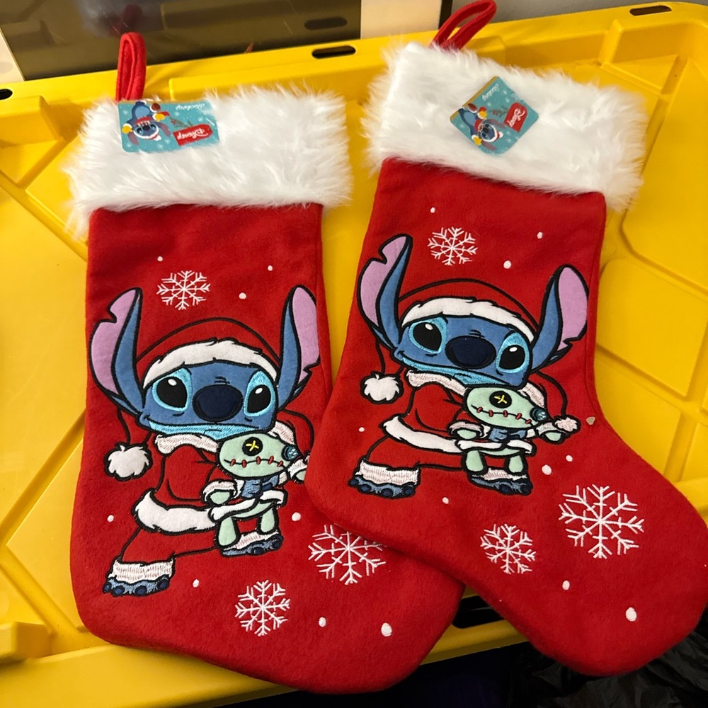 Disney Red and White Stitch Holiday Stockings set of 2